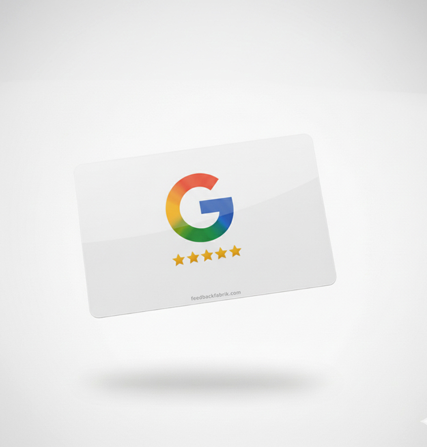 Weiße Google Bewertungskarte mit 5 Sternen – Lösung für mehr Kundenbewertungen