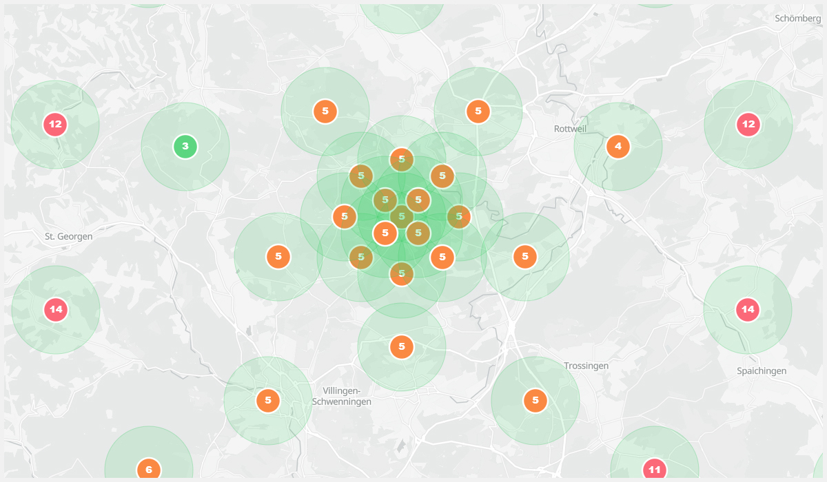 Kartenansicht zur Analyse der lokalen Sichtbarkeit eines Unternehmens bei Google Maps